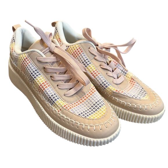 NEW- NWOT La Sheelah Timeless-12 Cream Rainbow Woven Sneakers Size 10 - Picture 2 of 6